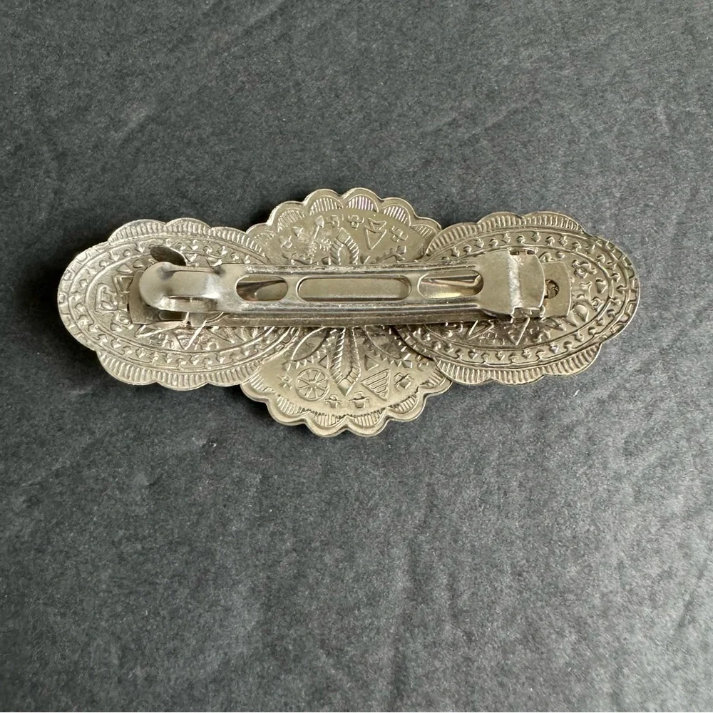 Vintage Southwest Hair Clip Large Barrette‎ Silver Tone Native Tribal Cowgirl
